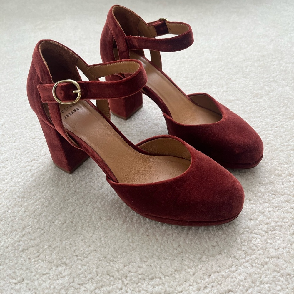 Sezane Katie Mary Jane Heels Rust Velvet size 37